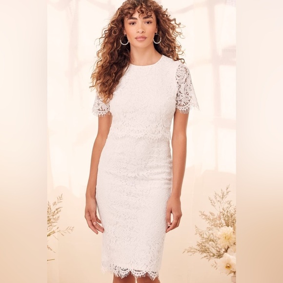 NWT LULU’S Devotion White Lace Short Sleeve Midi Dress M - Picture 3 of 12